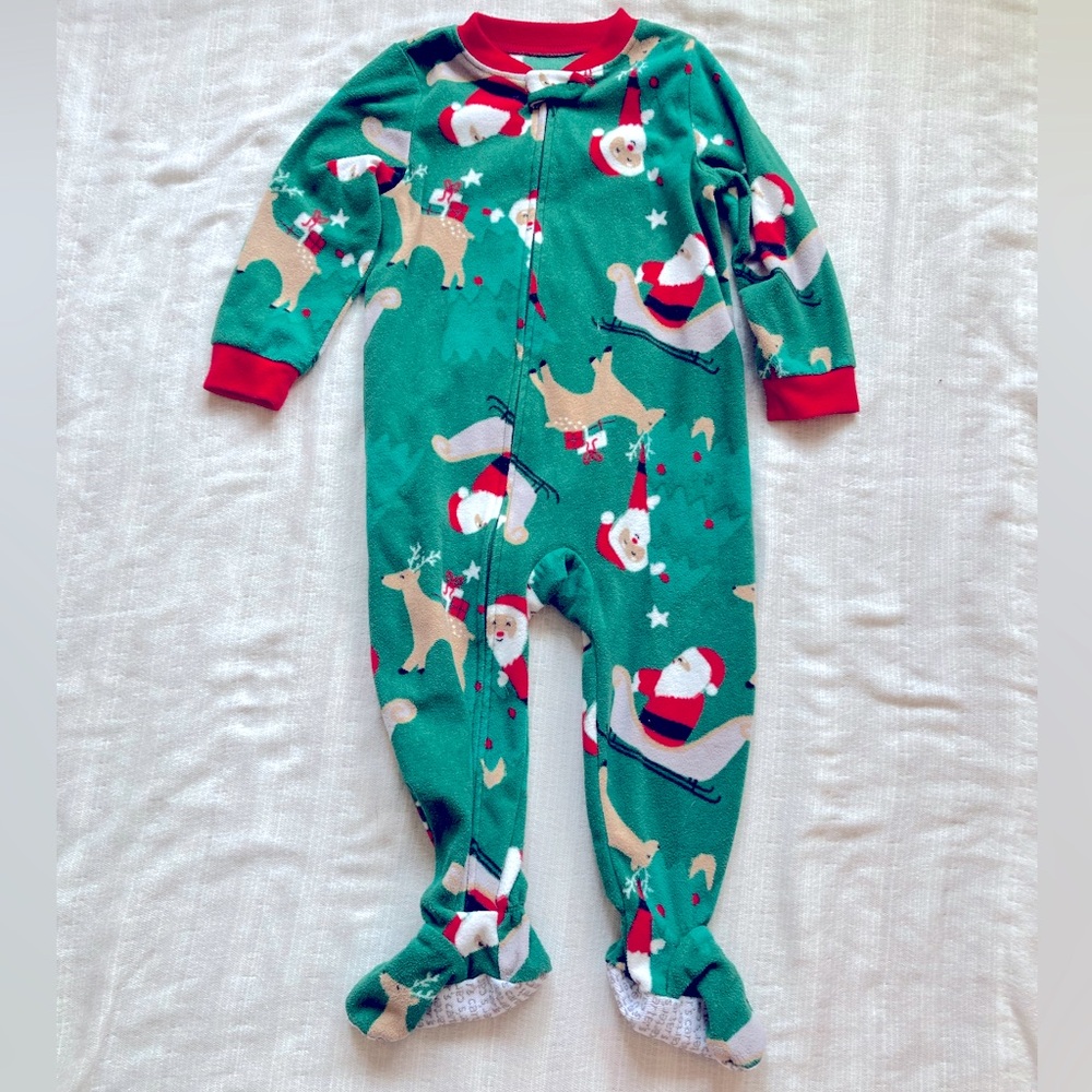 Carter’s Christmas Fleece Footie Pajamas 24M Santa Reindeer Holiday